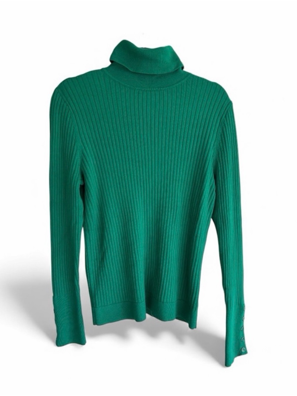 Women’s Basic Minimalist Green Ribbed Turtleneck Sweater M